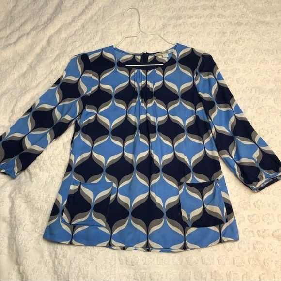 Boden Women’s Blouse Top Shirt Size 6 Blue Geometric print - Picture 1 of 10
